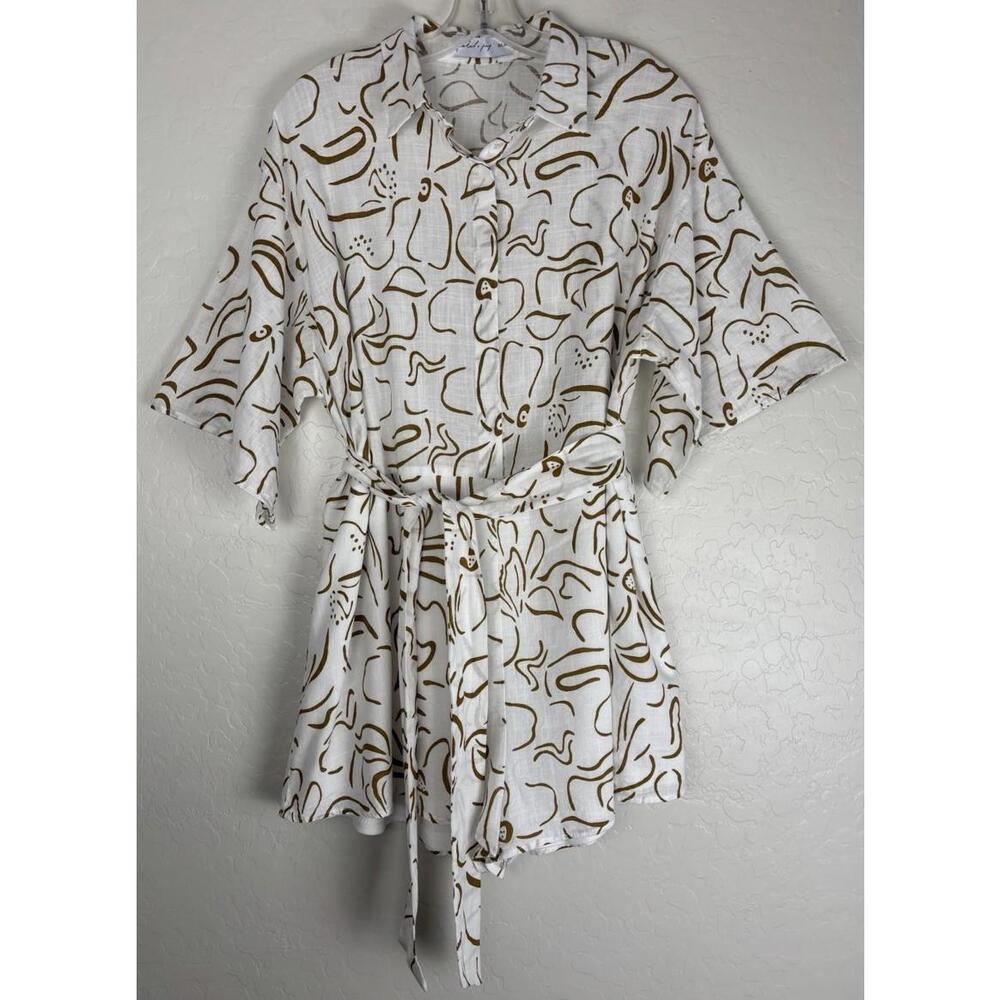 Petal & Pup Kellie Shorts Romper Floral Belted‎ Cotton XL White Brown $79 1780